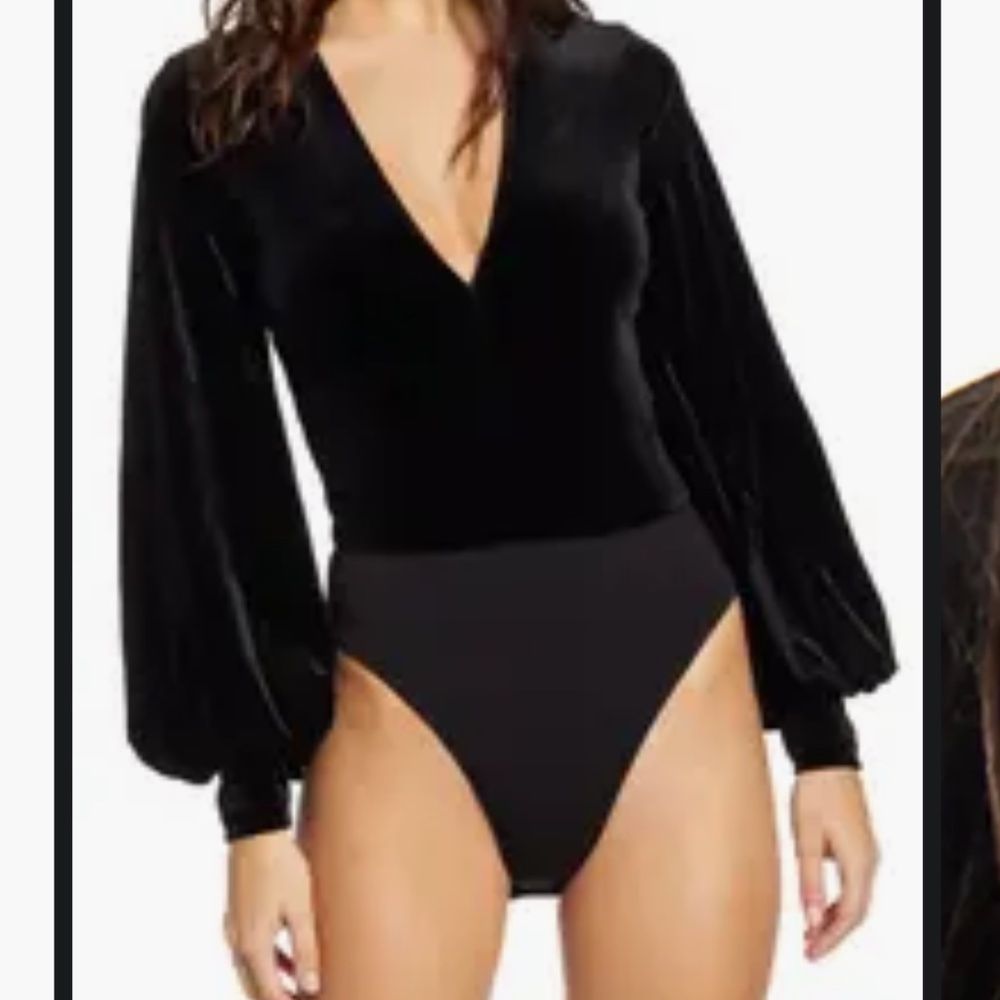 NWT $149 BARDOT Velvet Bishop Sleeve Bodysuit HOLIDAYS